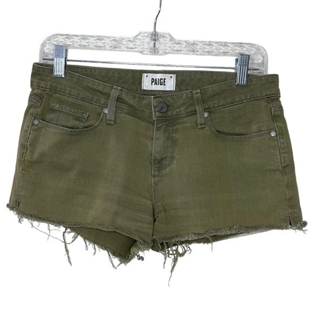 Paige Raw Hem Cut Off Shorts Fatigue Green Size 26